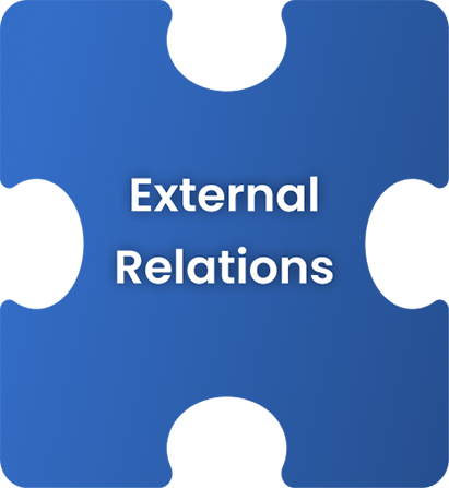 Header slide reading External Relations on a blue gradient background