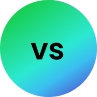 Gradient blue green circle with bold black VS text on a blue background signaling a versus comparison