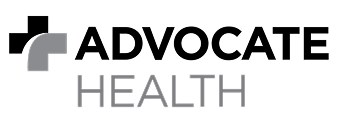 Advocate Health logo with a gray geometric icon and the wordmark