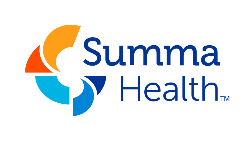 Summa Health logo with a multicolor circular emblem orange teal blue and the blue text Summa Health