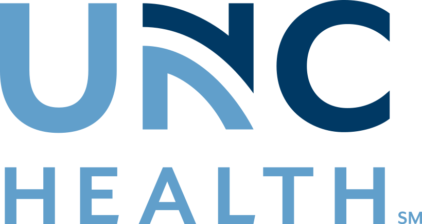 Blue two line logo with a curved connector the top line shows large letters forming a word and the bottom line spells another word in a blocky sans serif both in blue tones  overall a corporate branding mark